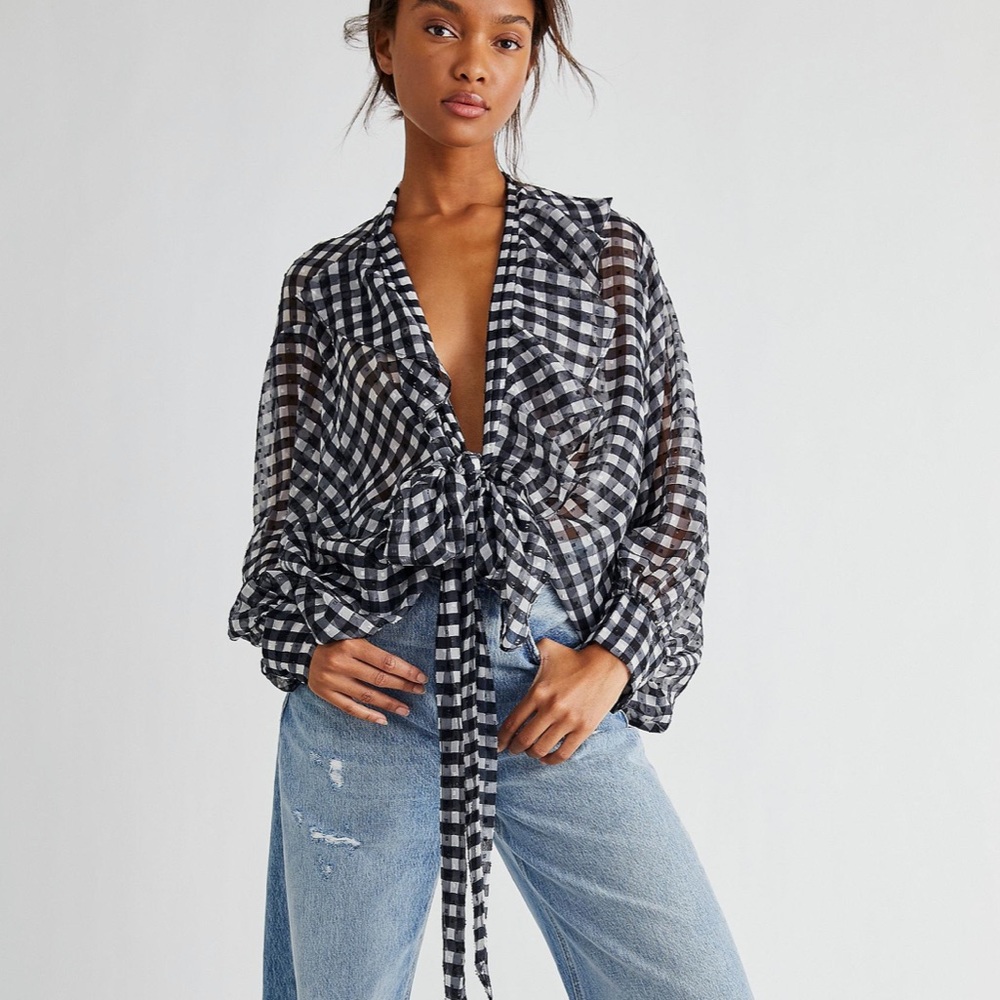 Free People Picnic Plaid Tie Front Kimono